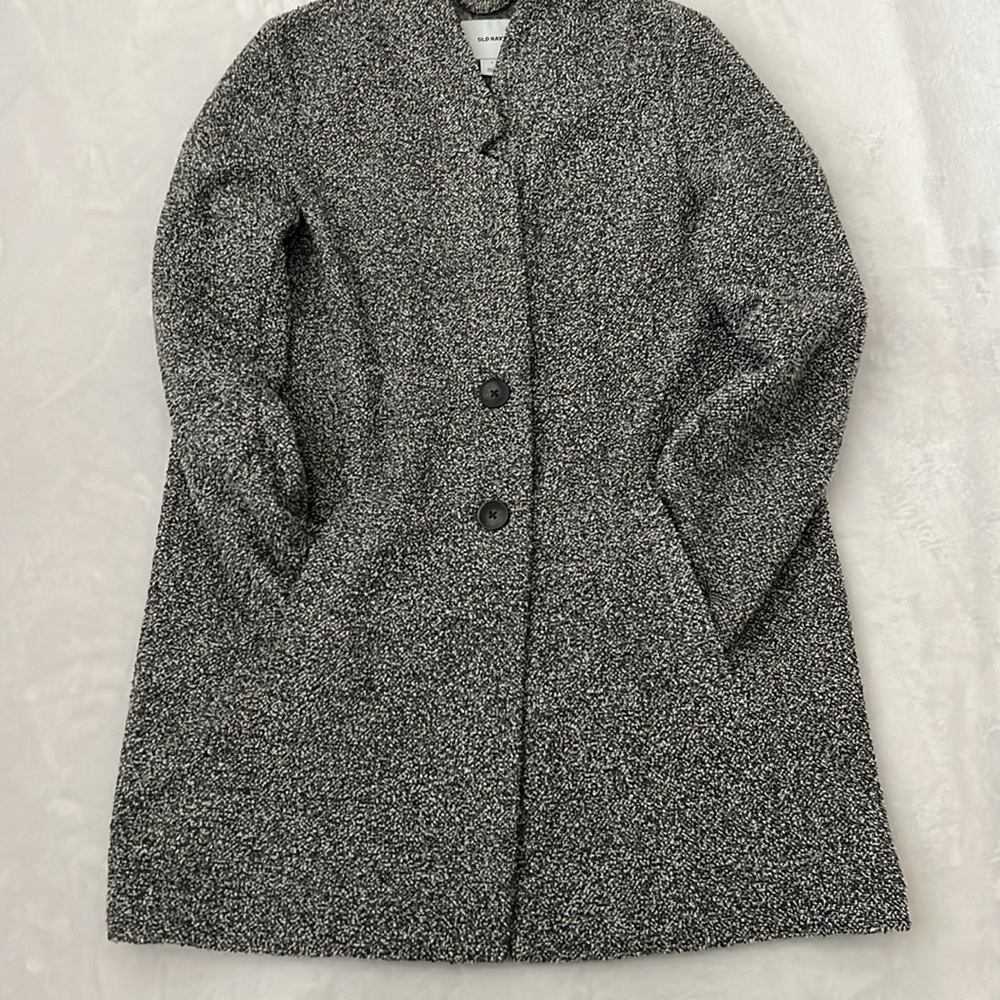 Old Navy Gray & White Relaxed Textured Button-Front Coat Size Small - Picture 6 of 12